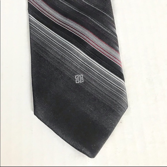 GIVENCHY Dark Gray White Black Thin Red Stripe Tie - Picture 11 of 11